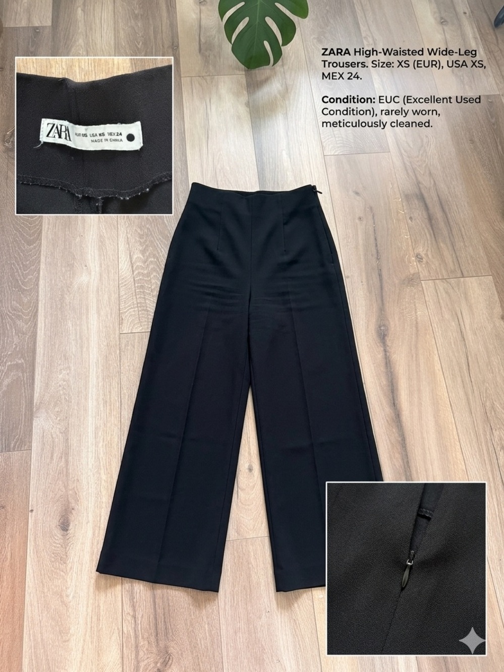Zara Black High-Waisted Wide-Leg Trousers